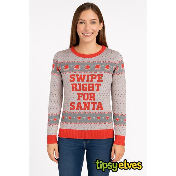 Tipsy Elves Swipe Right for Santa Holiday Sweater Sz. M - Picture 1 of 7